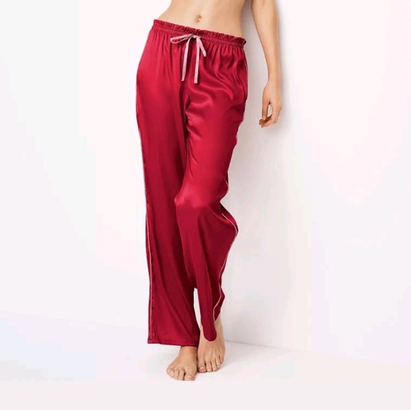 🌹 Victorias Secret Red Satin Pajama Pants Pant - Picture 2 of 3